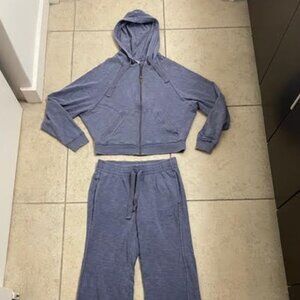 Victoria's Secret PINK Blue Zip Up Hoodie & Wide Leg Sweatpants XS S NWOT